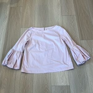 Blush pink bell sleeve blouse | back button detail